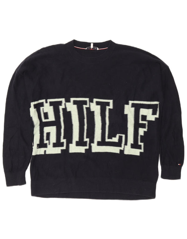 Tommy Hilfiger ženski džemper s veznim izrezom UK 10 Mali tamnoplavi