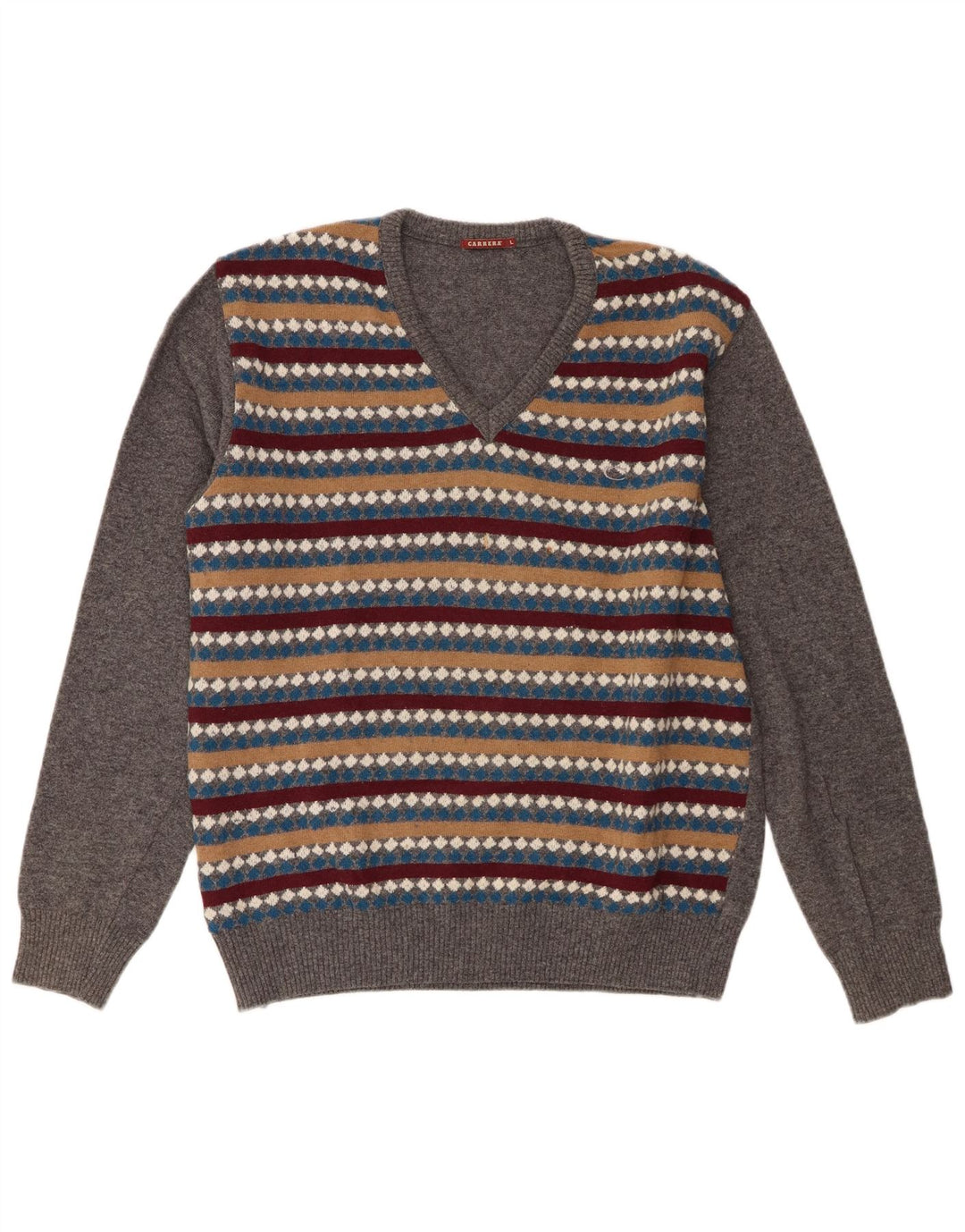 Carrera muški džemper s V-izrezom, velike vunene sive pruge