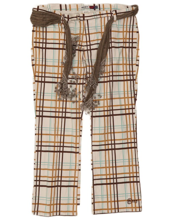 Roxy ženske ravne chino hlače UK 16 Large W34 L26 bijeli karirani pamuk