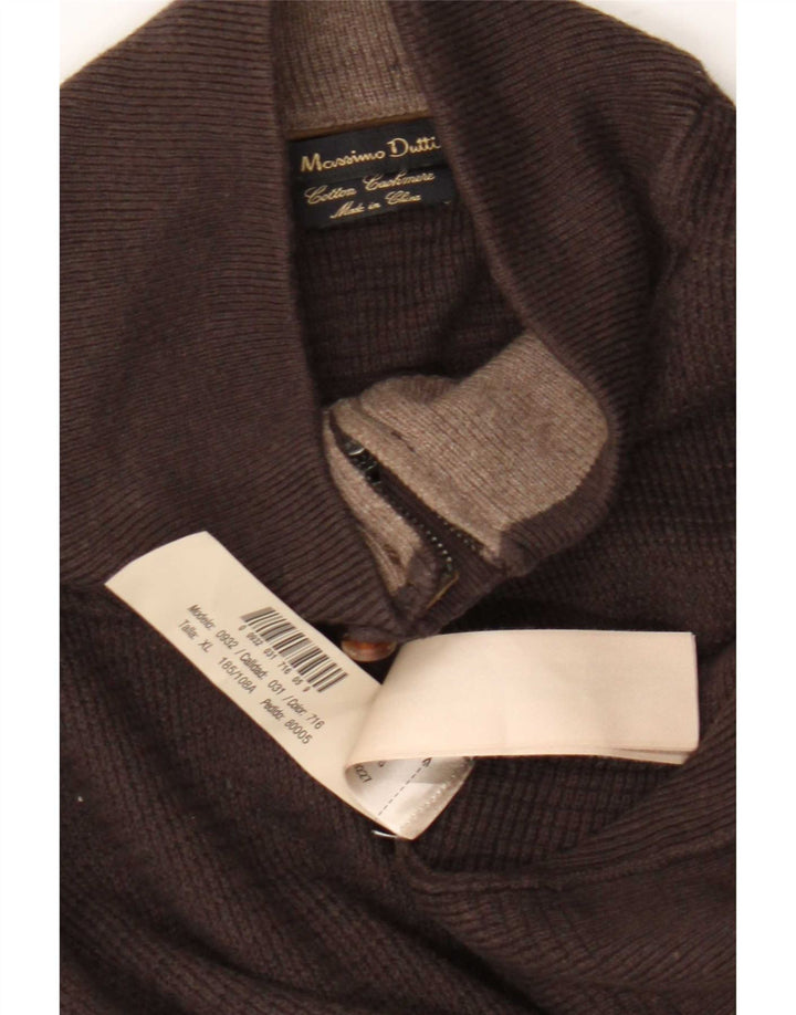 Massimo Dutti muški pulover s izrezom i patentnim zatvaračem XL smeđi pamuk