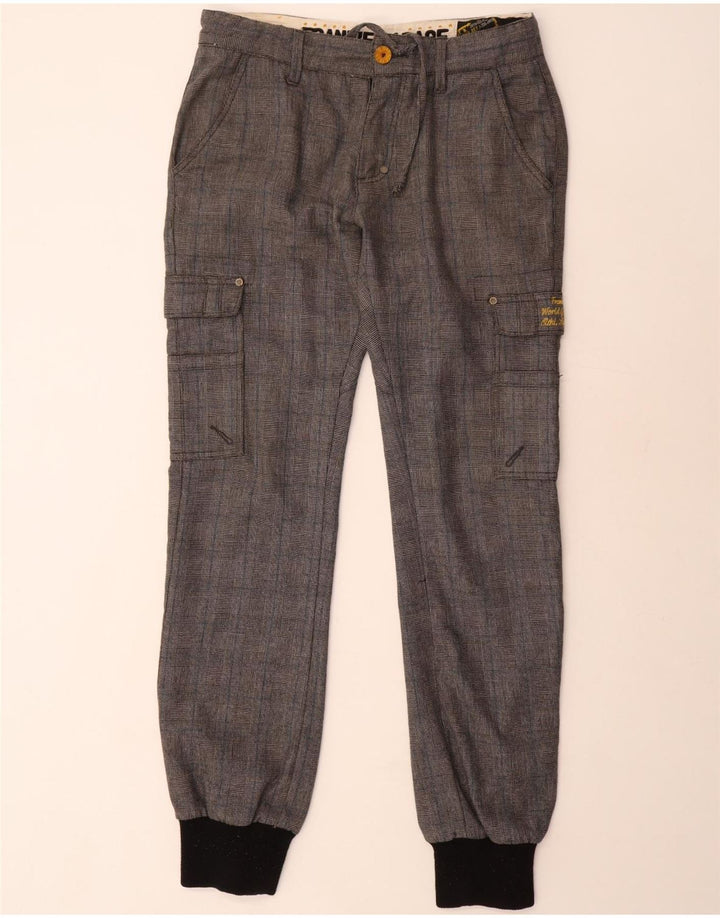 Frankie Garage Muške joggers Cargo hlače W33 L34 sivi karirani poliester