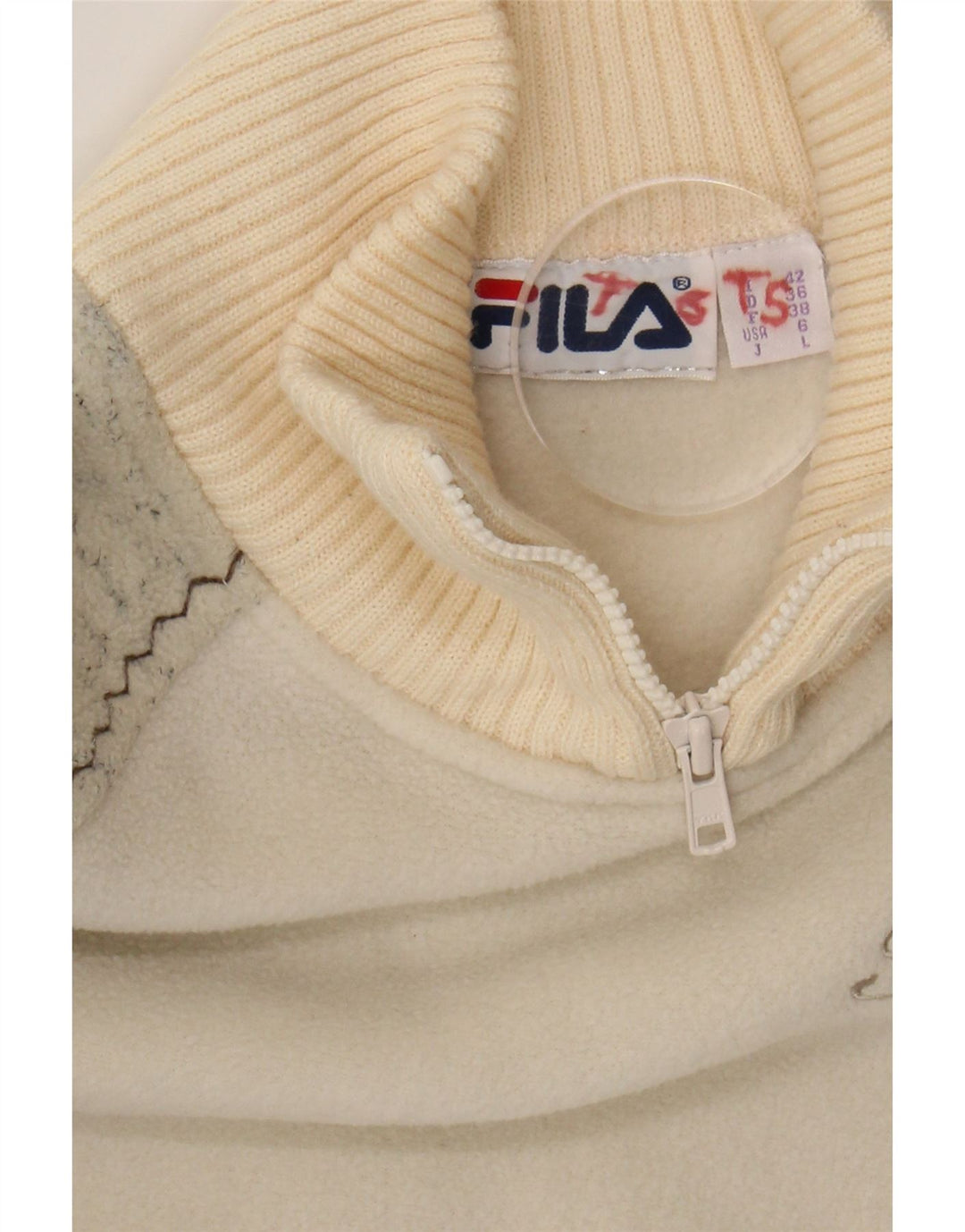 FILA Womens Zip Neck Fleece Jumper IT 42 Medium Off White Flecked Vintage Fila and Second-Hand Fila from Messina Hembry 