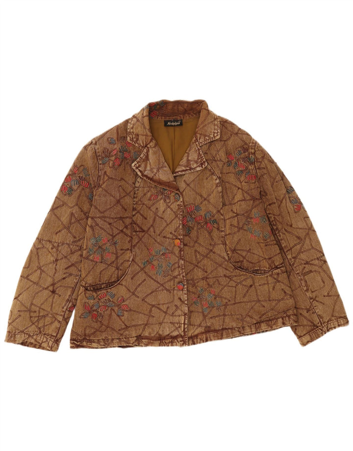 Vintage ženska bomber jakna UK 16 Veliki smeđi cvjetni pamuk