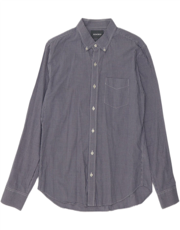 BONOBOS muška uska košulja Srednje tamnoplavi pamuk od ginghama