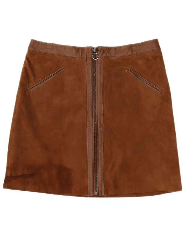 HALLHUBER Ženska mini suknja od brušene kože UK 14 Large W34 Smeđa koža