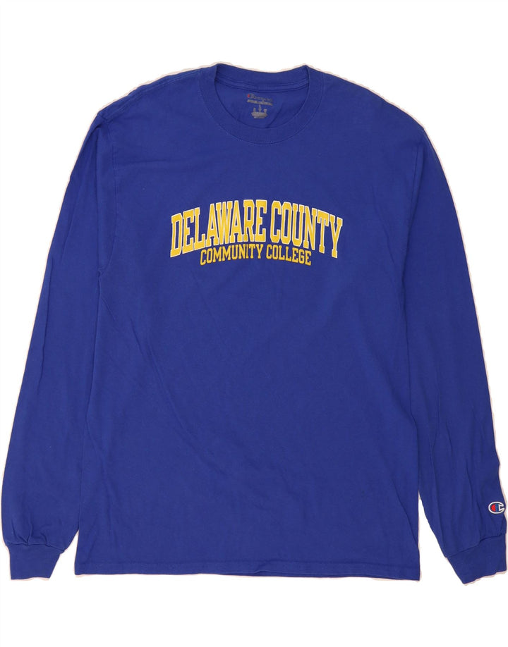 CHAMPION Mens Delaware Graphic Top Long Sleeve Large Blue Vintage Champion and Second-Hand Champion from Messina Hembry 
