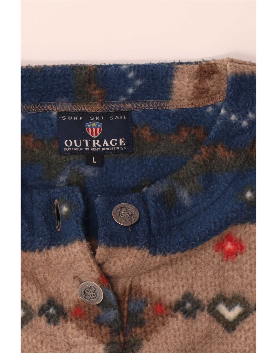 Vintage muški džemper od flisa veliki višebojni Fair Isle poliester