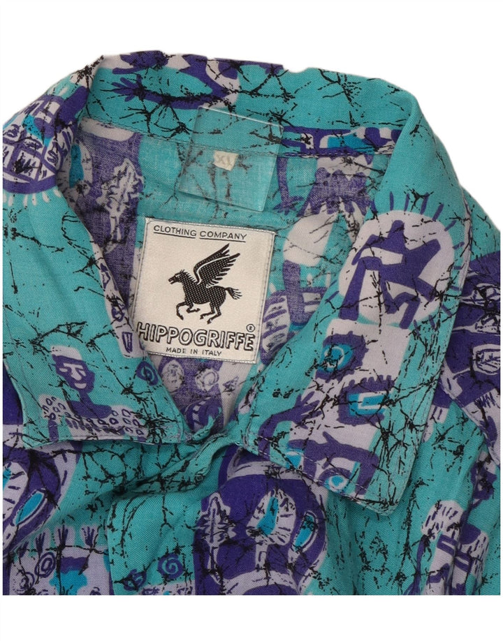 VINTAGE muška košulja kratkih rukava XL plavi patchwork pamuk