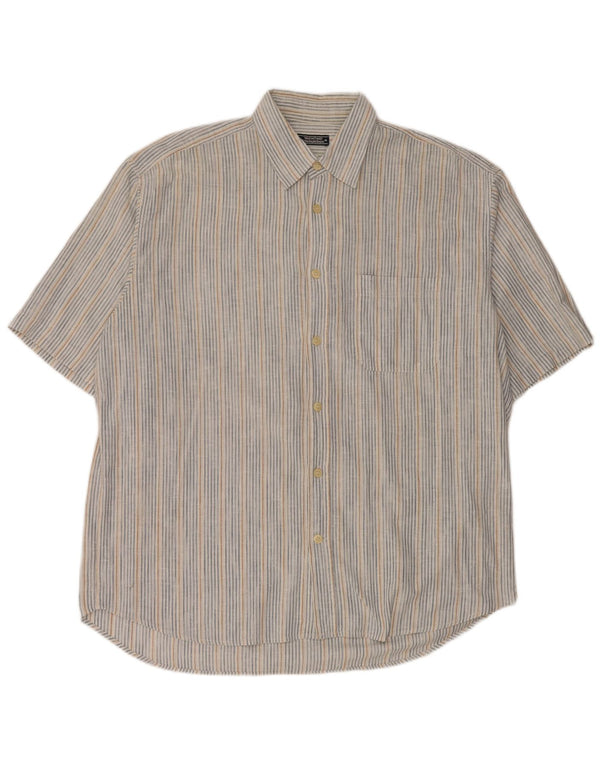 Ermenegildo Zegna muška jahtaška košulja kratkih rukava XL siva pamuk na pruge