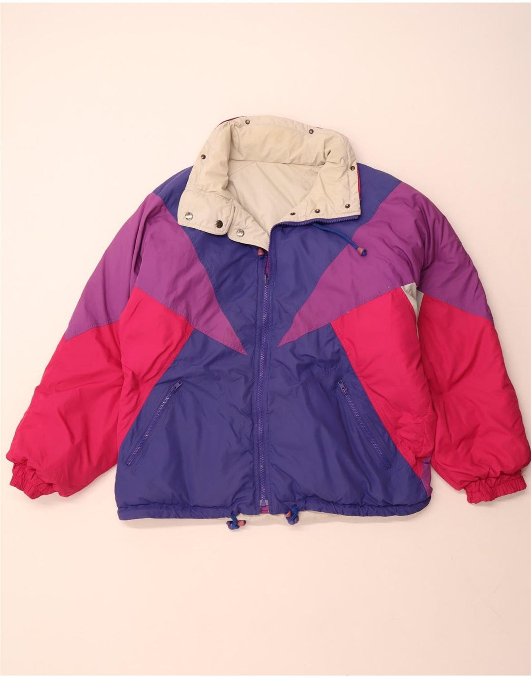 VINTAGE ženska dvokrevetna jakna s kapuljačom, veliki poliester u bež boji