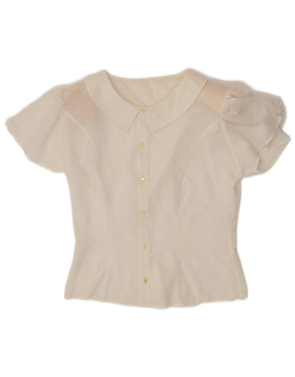 VINTAGE Ženska košulja kratkih rukava UK 12 Srednje bijeli pamuk