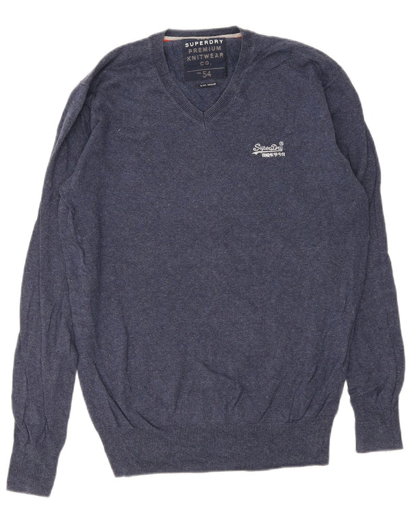 Superdry muški džemper s V-izrezom srednje tamnoplavi pamuk