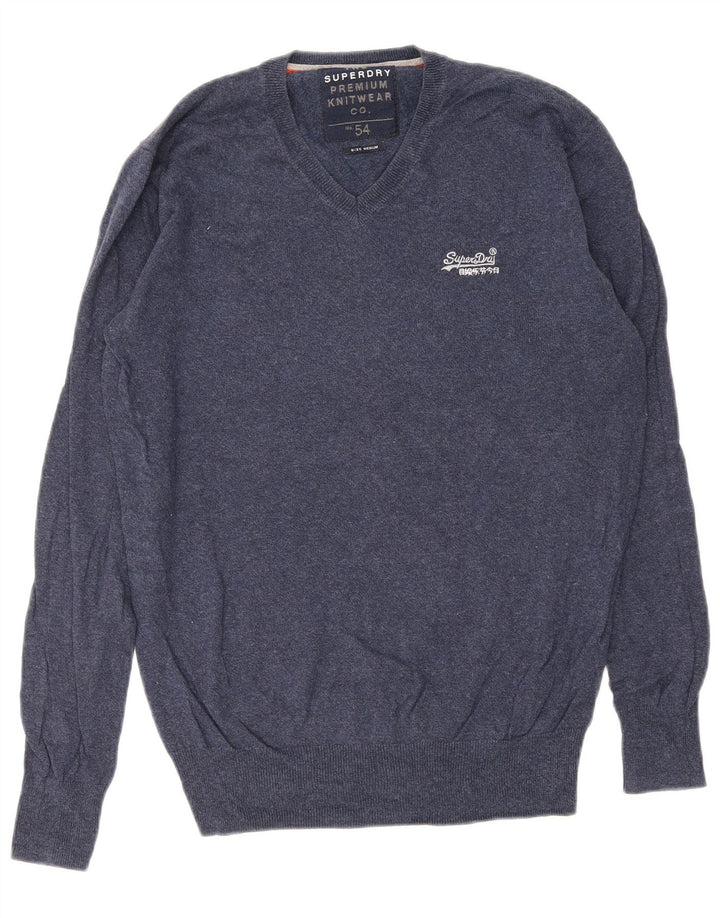 Superdry muški džemper s V-izrezom srednje tamnoplavi pamuk
