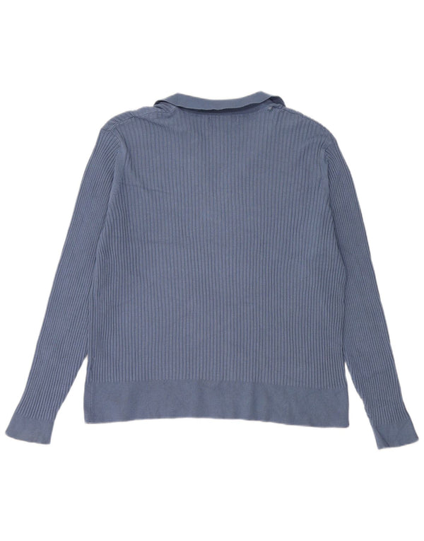 Marks & Spencer ženski pulover s polo ovratnikom UK 24 4XL plava viskoza