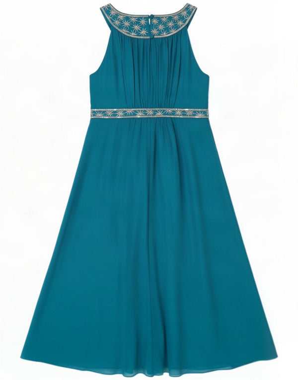 Monsoon ženska haljina s halterima UK 12 Medium Blue Floral Silk