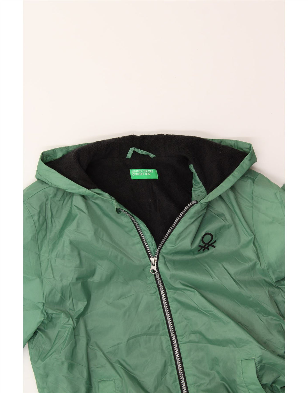 BENETTON Boys Hooded Bomber Jacket 11-12 Years Green Polyamide Vintage Benetton and Second-Hand Benetton from Messina Hembry 