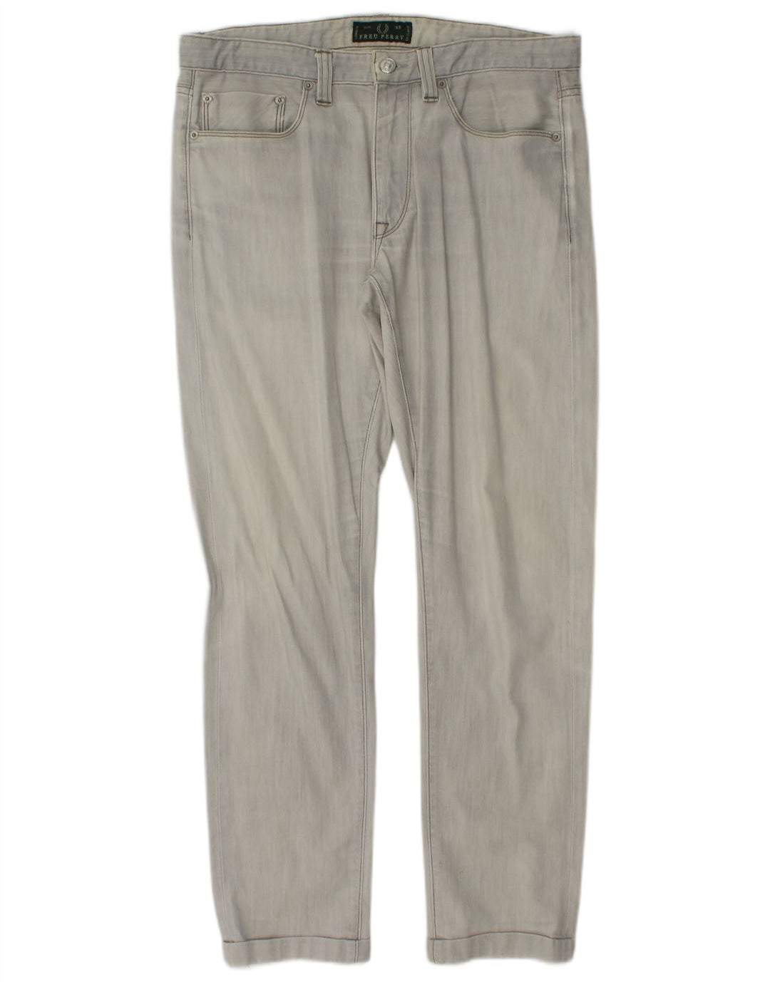 FRED PERRY Muške uske traperice W33 L29 Sivi pamuk
