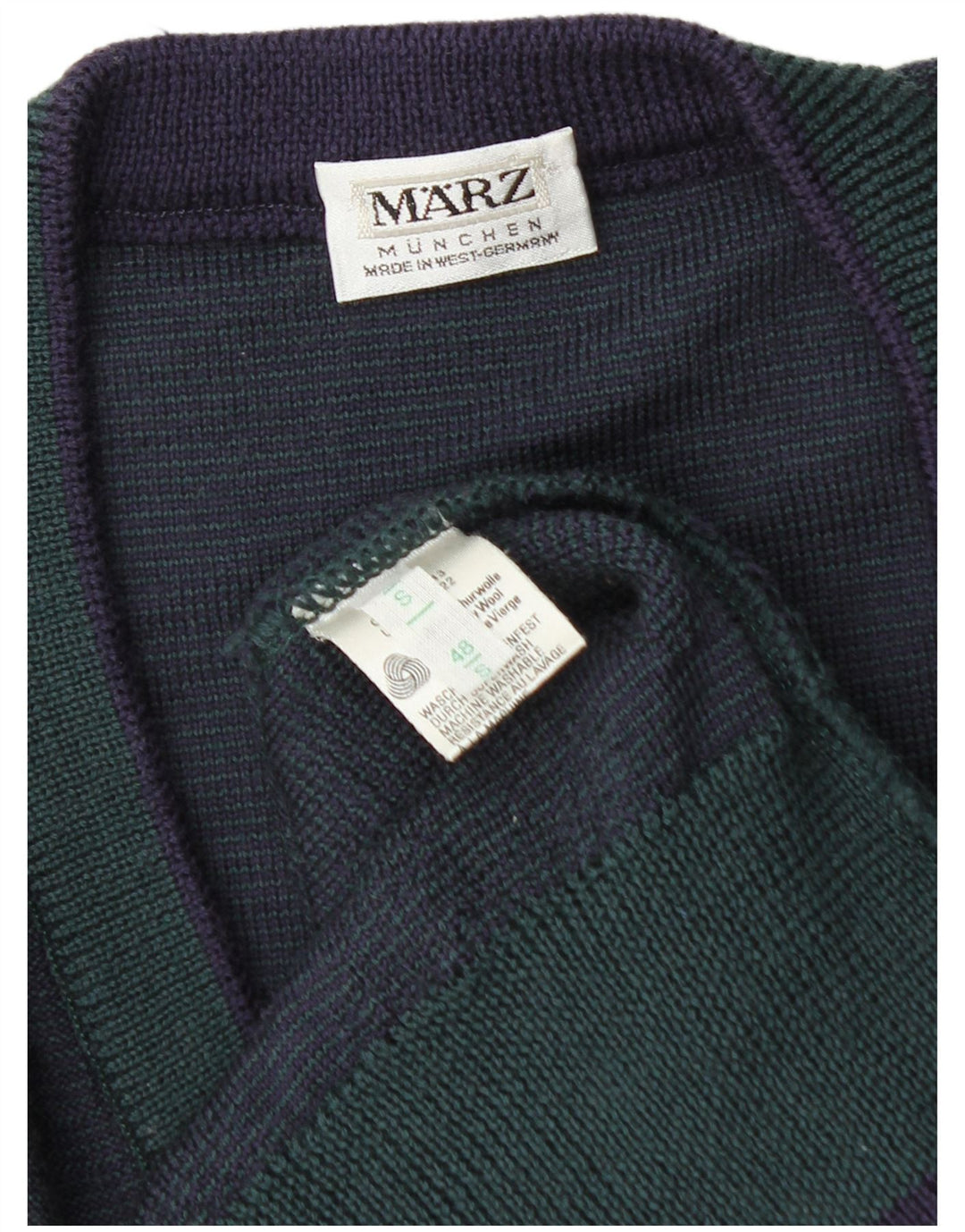 MARZ Muški džemper s V-izrezom Mali tamnoplavi Argyle/Diamond New Wool