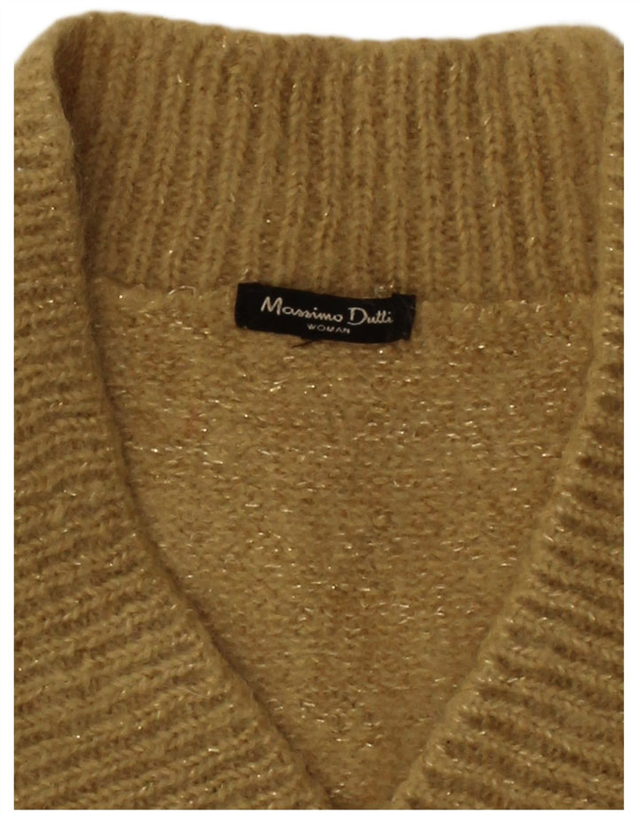 MASSIMO DUTTI Womens V-Neck Jumper Sweater UK 10 Small Gold