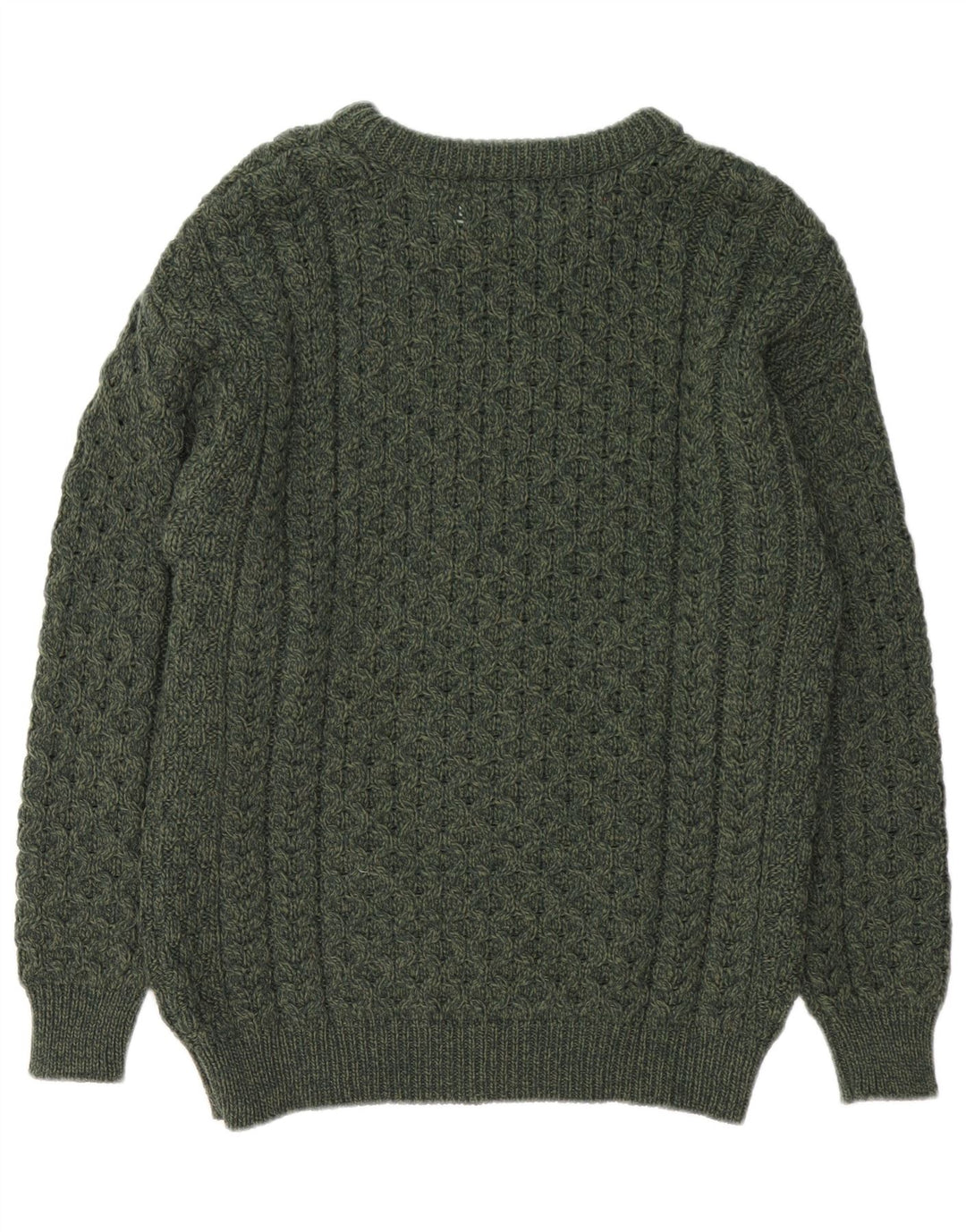 Aran Crafts muški džemper s veznim izrezom srednje zelene boje od merino vune