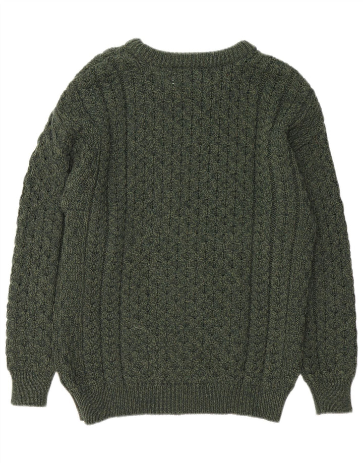 Aran Crafts muški džemper s veznim izrezom srednje zelene boje od merino vune