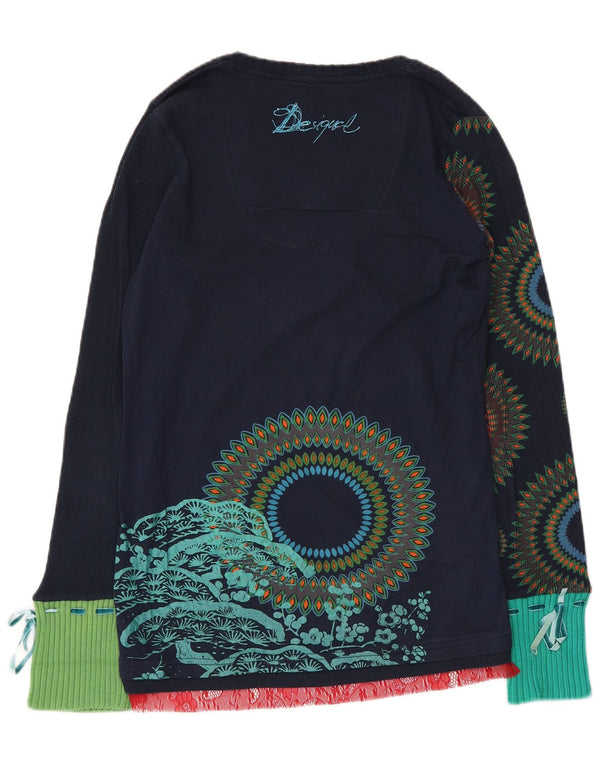 Desigual ženska majica dugih rukava s grafikom UK 12 srednje tamnoplave geometrije