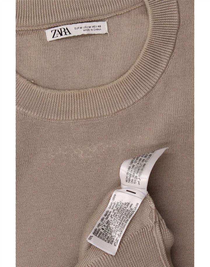 ZARA ženski džemper s okruglim izrezom UK 14 srednje sivi pamuk