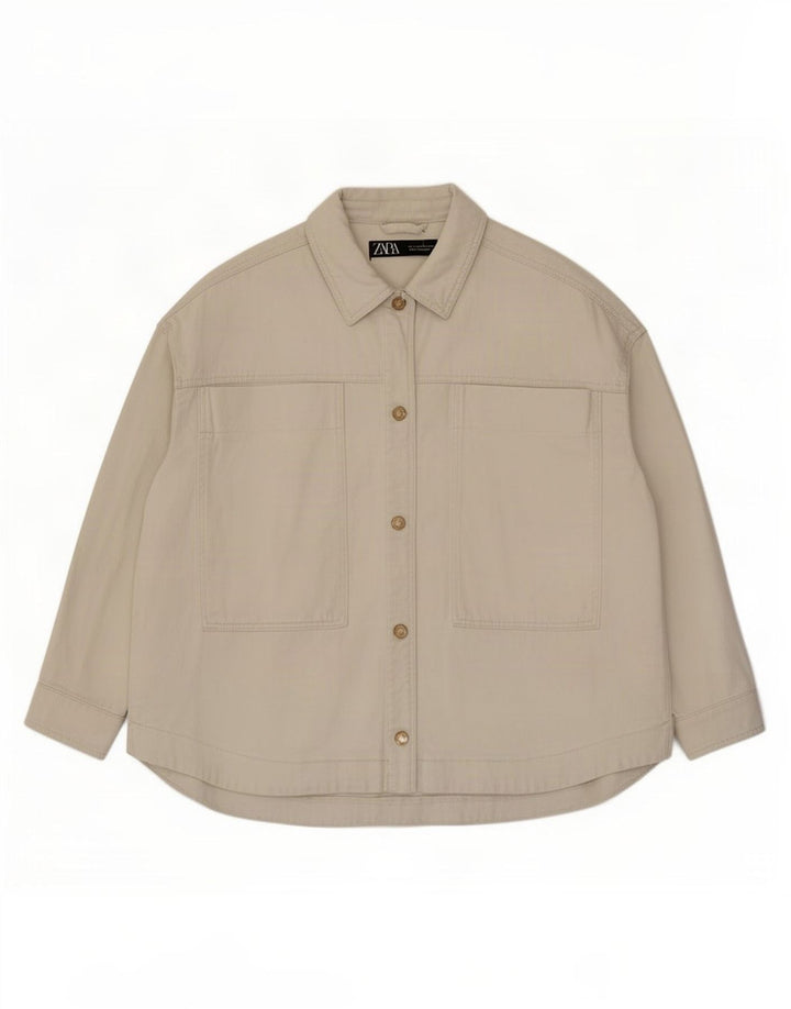 Zara ženska prevelika traper jakna UK 16 Large Off White Pamuk