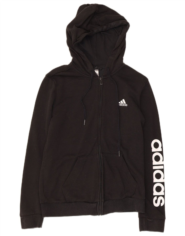 ADIDAS Womens Graphic Zip Hoodie Sweater UK 8/10 Small Black Cotton