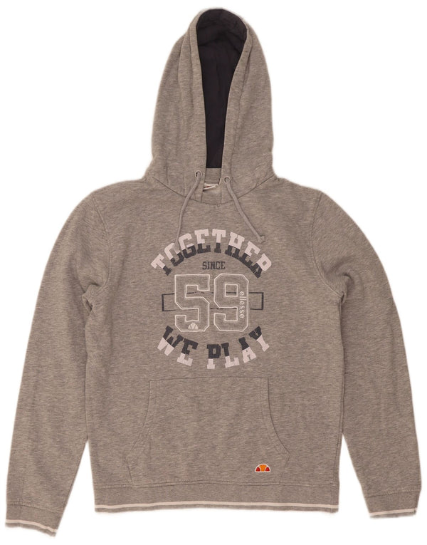Ellesse Womens Graphic Oversized Hoodie Jumper UK 10 Small Grey Cotton