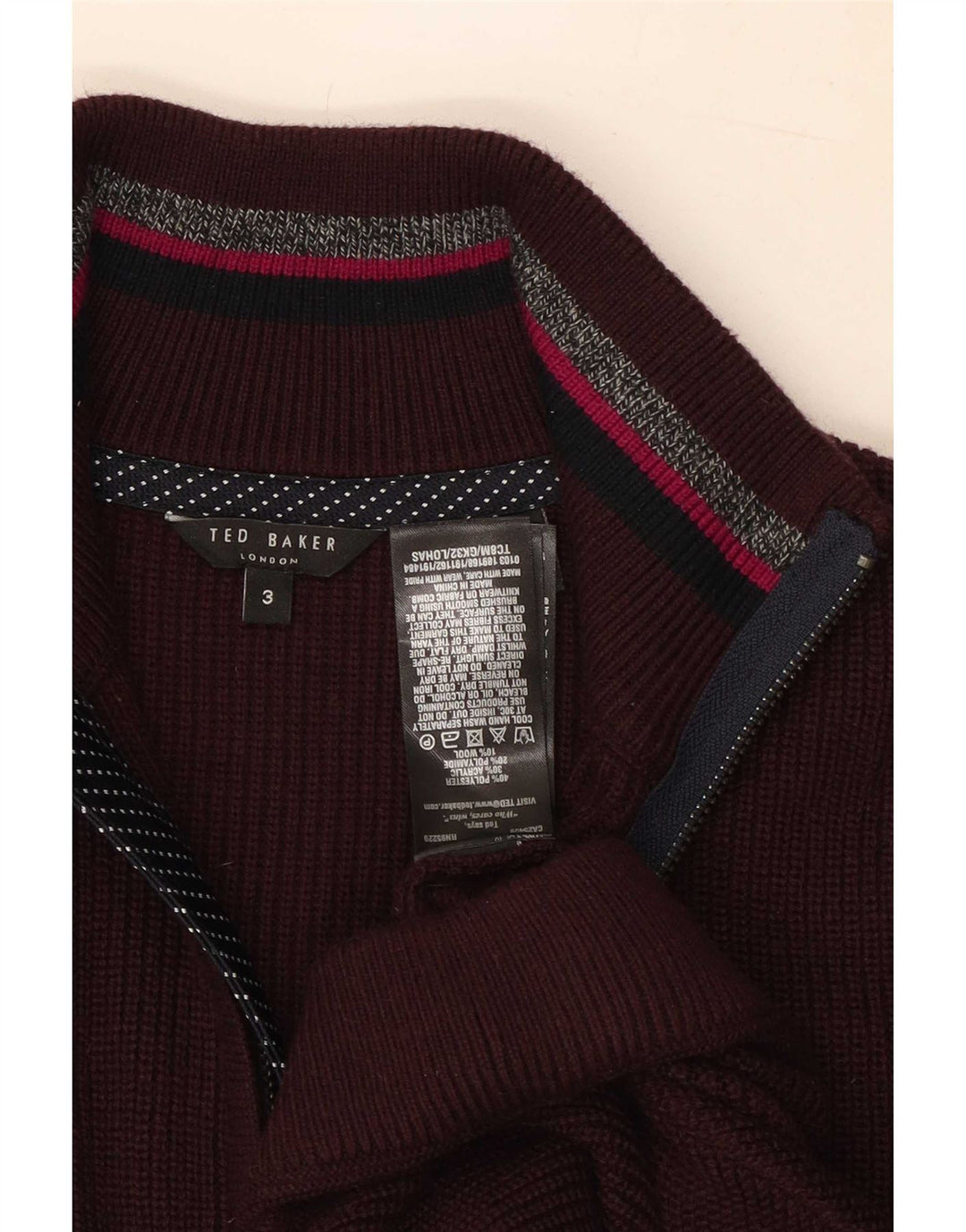 Ted Baker Muški džemper s izrezom s patentnim zatvaračem Vel. 3 Srednji bordo poliester