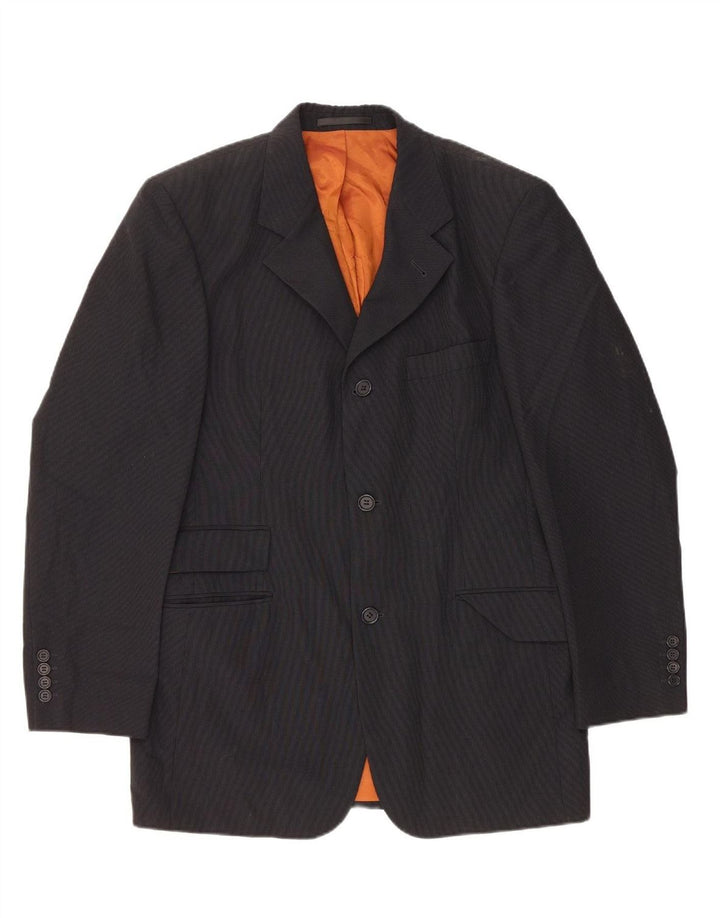 HUGO BOSS Mens 3 Button Blazer Jacket IT 48 Medium Navy Blue Pinstripe