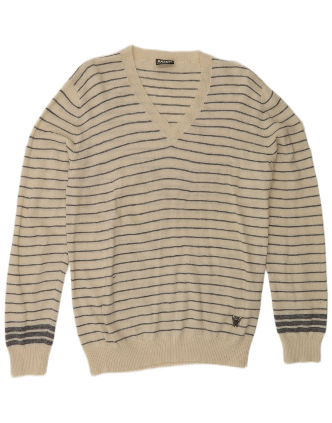 DATCH Muški džemper s V-izrezom XL od sivobijelog prugastog akrila