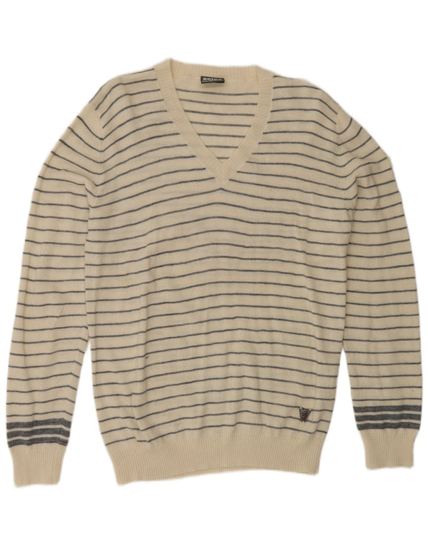 DATCH Muški džemper s V-izrezom XL od sivobijelog prugastog akrila