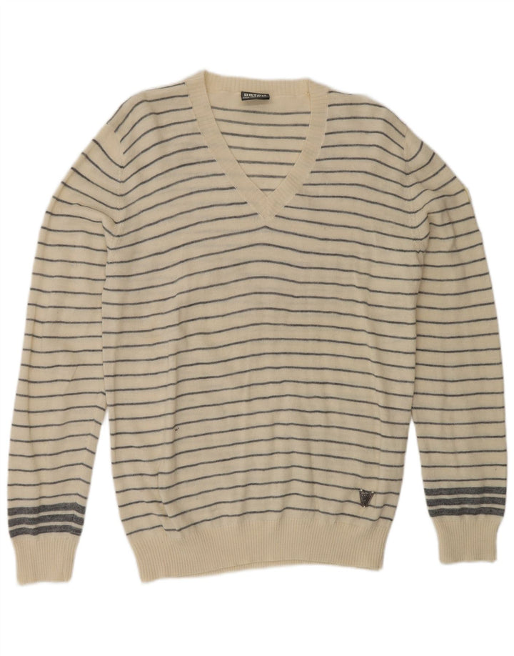 DATCH Muški džemper s V-izrezom XL od sivobijelog prugastog akrila