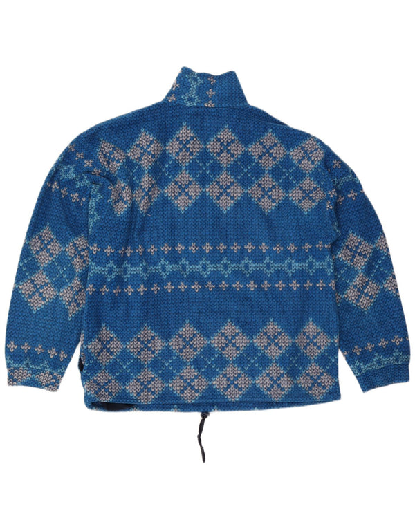 Vintage muški džemper s izrezom i velikim plavim geometrijskim motivom