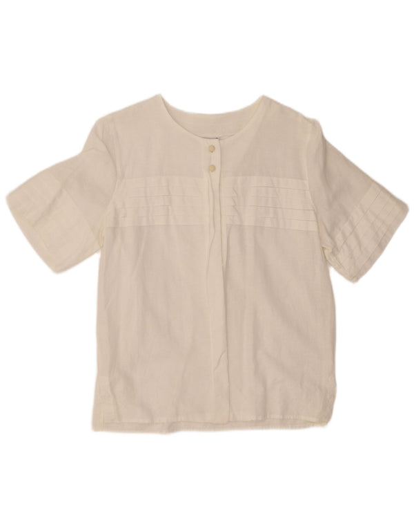 VINTAGE Ženska košulja kratkih rukava UK 14 Srednje bijeli pamuk