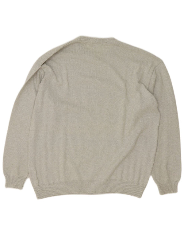 Emilio Adani Mens Crew Neck Jumper Sweater Large Grey Geometric Cotton