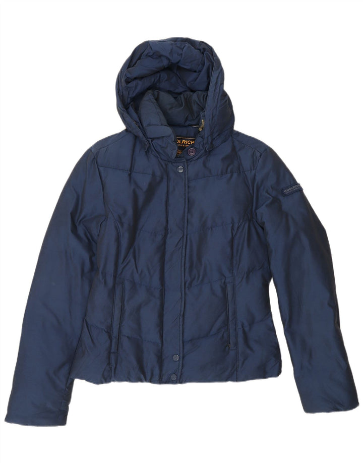 WOOLRICH Womens Hooded Padded Jacket UK 14 Medium Navy Blue Cotton