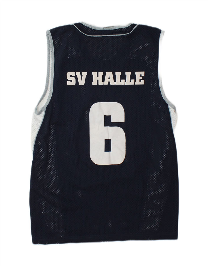 SPALDING Mens Graphic Vest Top Small Navy Blue Colourblock Polyester Vintage Spalding and Second-Hand Spalding from Messina Hembry 