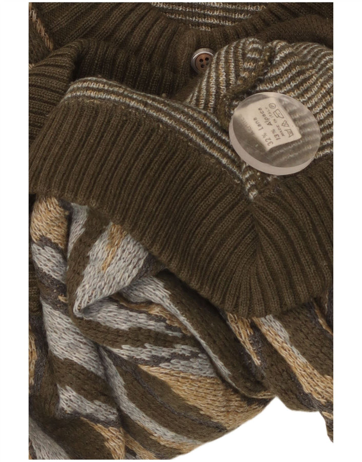 Vintage muški kardigan pulover veliki kaki na pruge od akrila