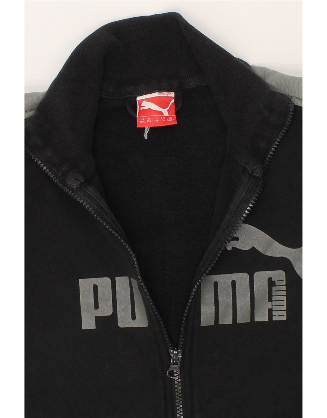 PUMA Boys Graphic Tracksuit Top Jacket 15-16 Years Black Colourblock Vintage Puma and Second-Hand Puma from Messina Hembry 