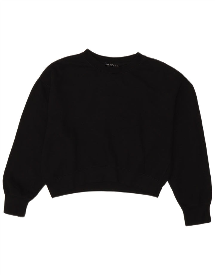 ZARA Womens Oversized Crop Sweatshirt Jumper UK 10 Small Black