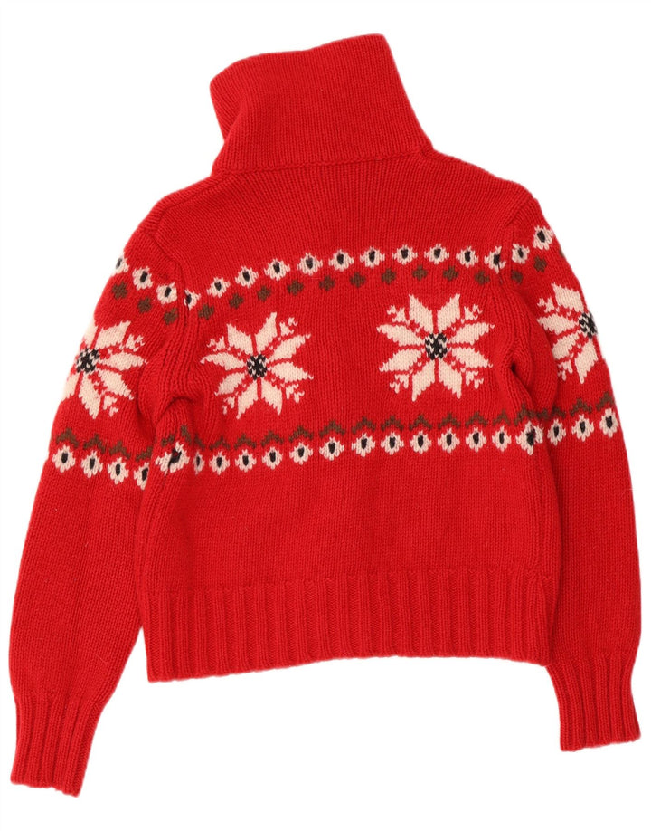BENETTON ženski kratki kardigan pulover UK 10 Small Red Fair Isle