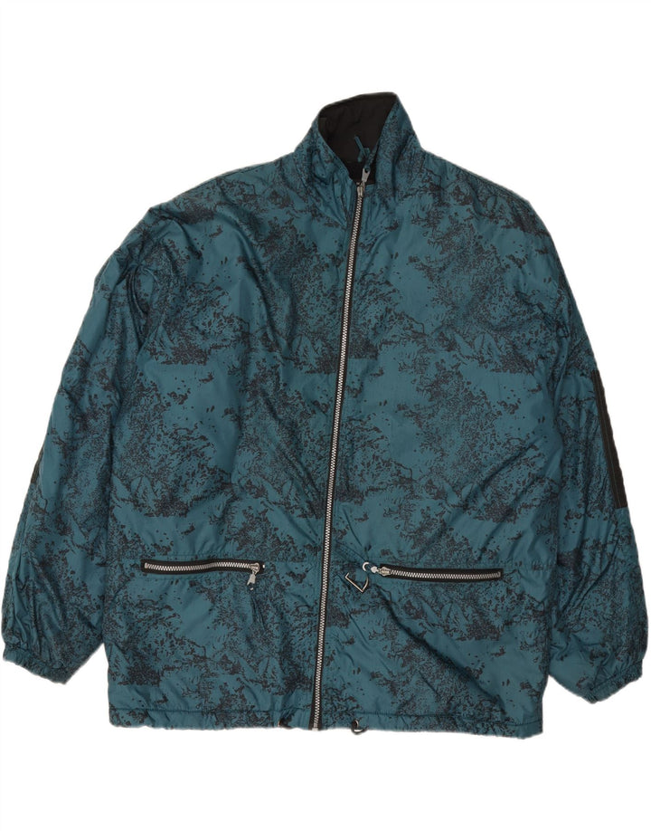 VINTAGE Mens Oversized Graphic Windbreaker Jacket UK 38 Medium Blue Vintage Vintage and Second-Hand Vintage from Messina Hembry 