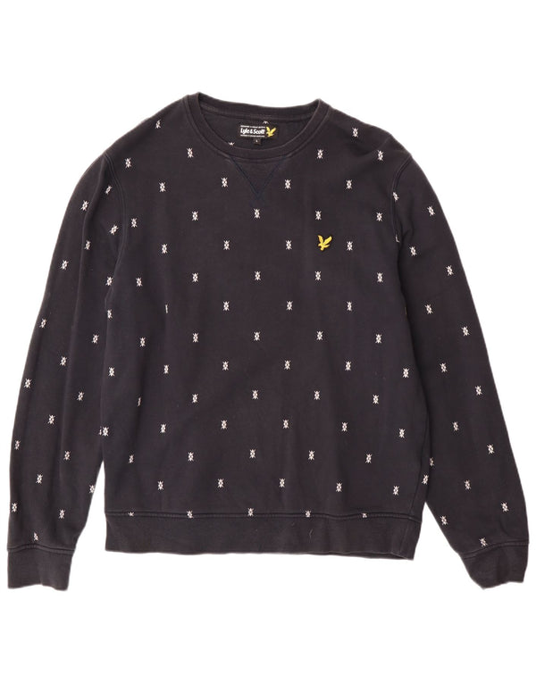 Lyle & Scott Mens Sweatshirt Jumper Large Navy Blue Spotted