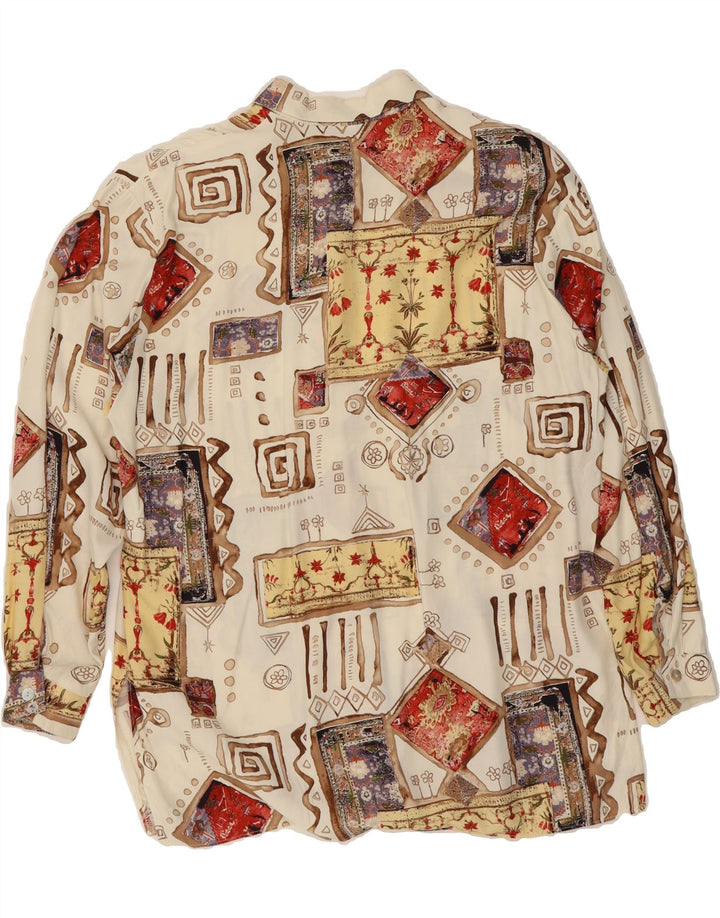 VINTAGE Womens Longline Shirt Blouse UK 14 Large  Beige Patchwork Vintage Vintage and Second-Hand Vintage from Messina Hembry 