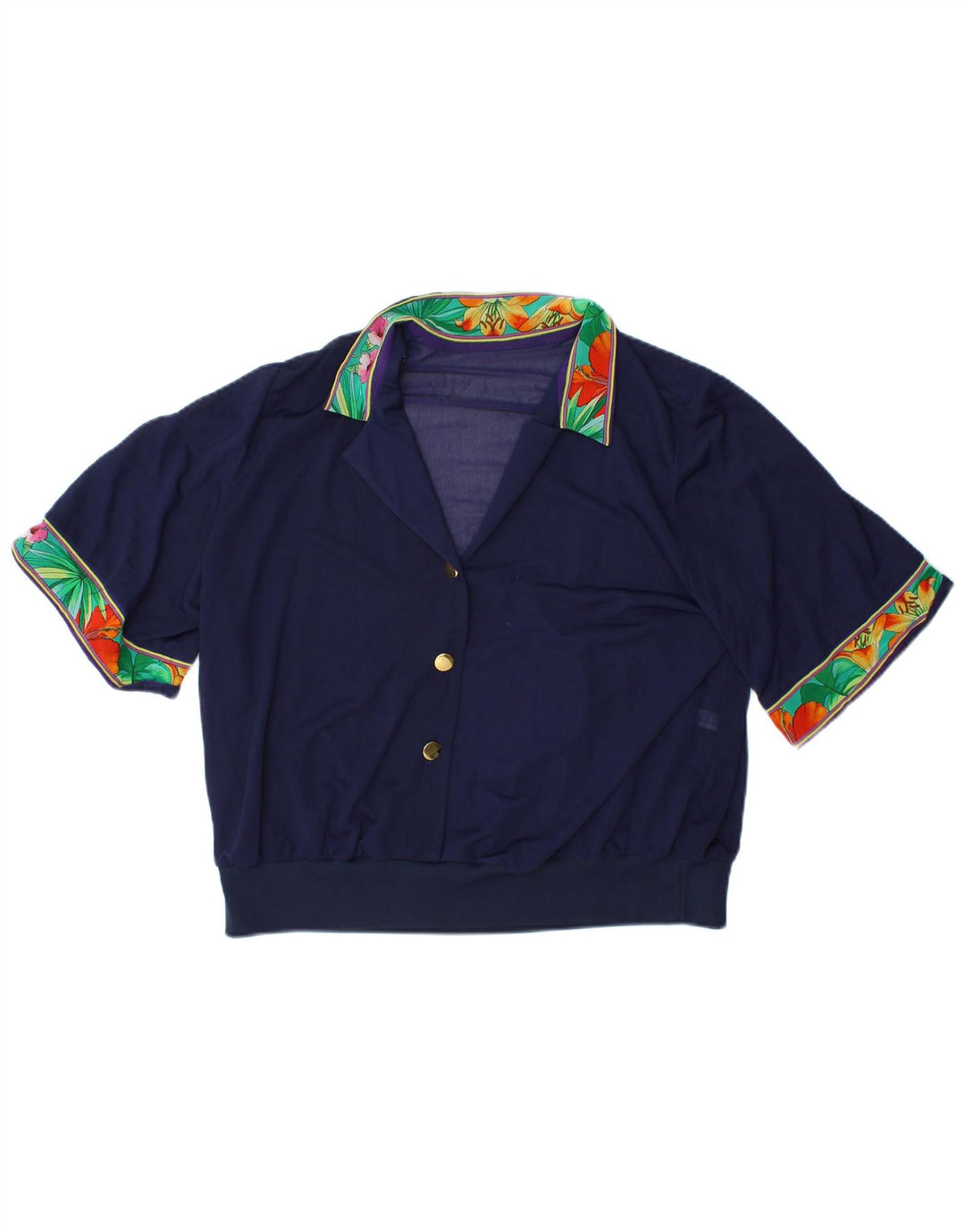 VINTAGE ženski gornji dio kratke bluze IT 48 XL tamnoplavi cvjetni