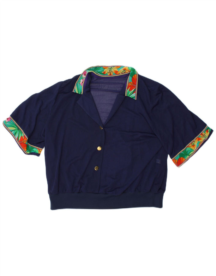 VINTAGE ženski gornji dio kratke bluze IT 48 XL tamnoplavi cvjetni