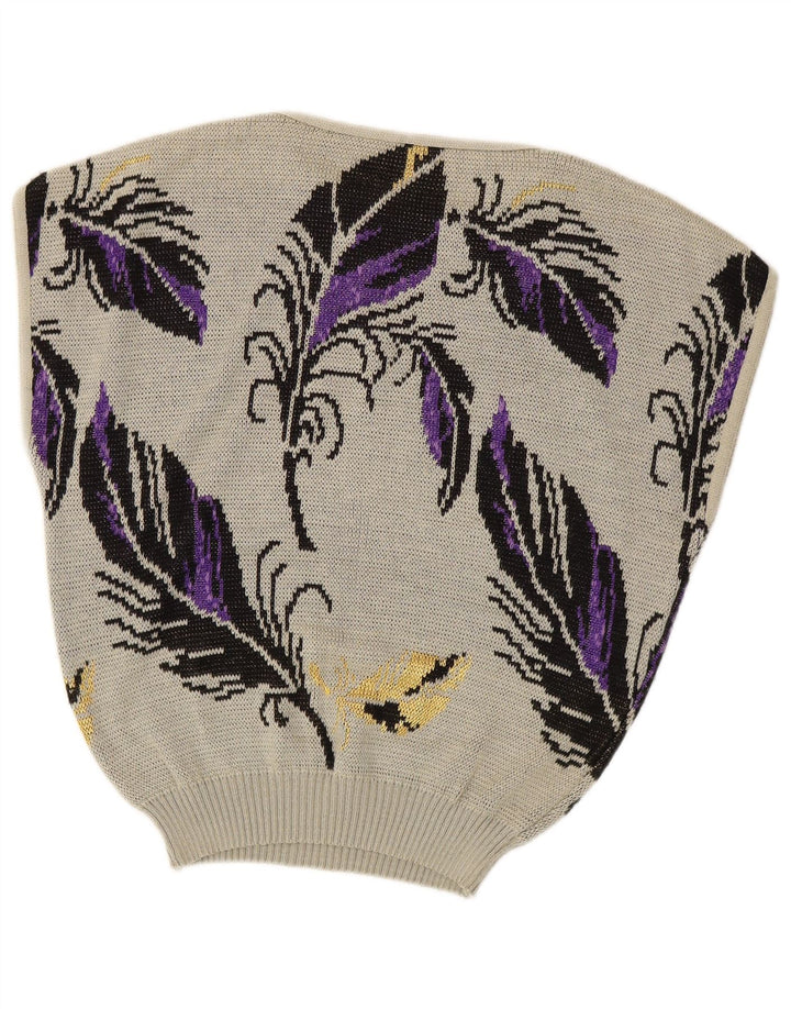 VINTAGE ženski džemper bez rukava s brodskim izrezom UK 14 Veliki sivi cvjetni